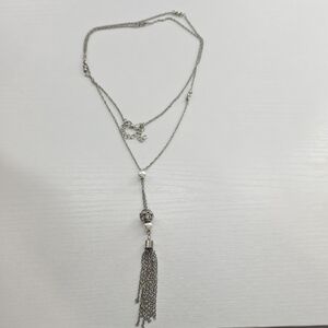 Long Silver Necklace With Adjustablr Clasp